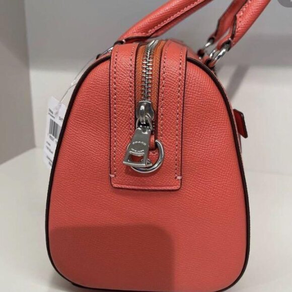 COACH Rowan Leather Satchel Rare Amazing Color Tangerine Silver Accents NWT - Picture 4 of 13